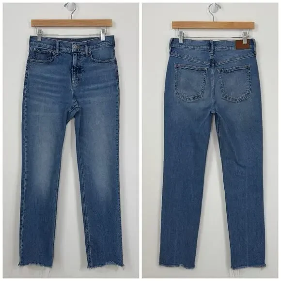 J. Crew Full Length Classic Straight Jeans Size 27 Blue High Rise Raw Hem - Picture 1 of 12